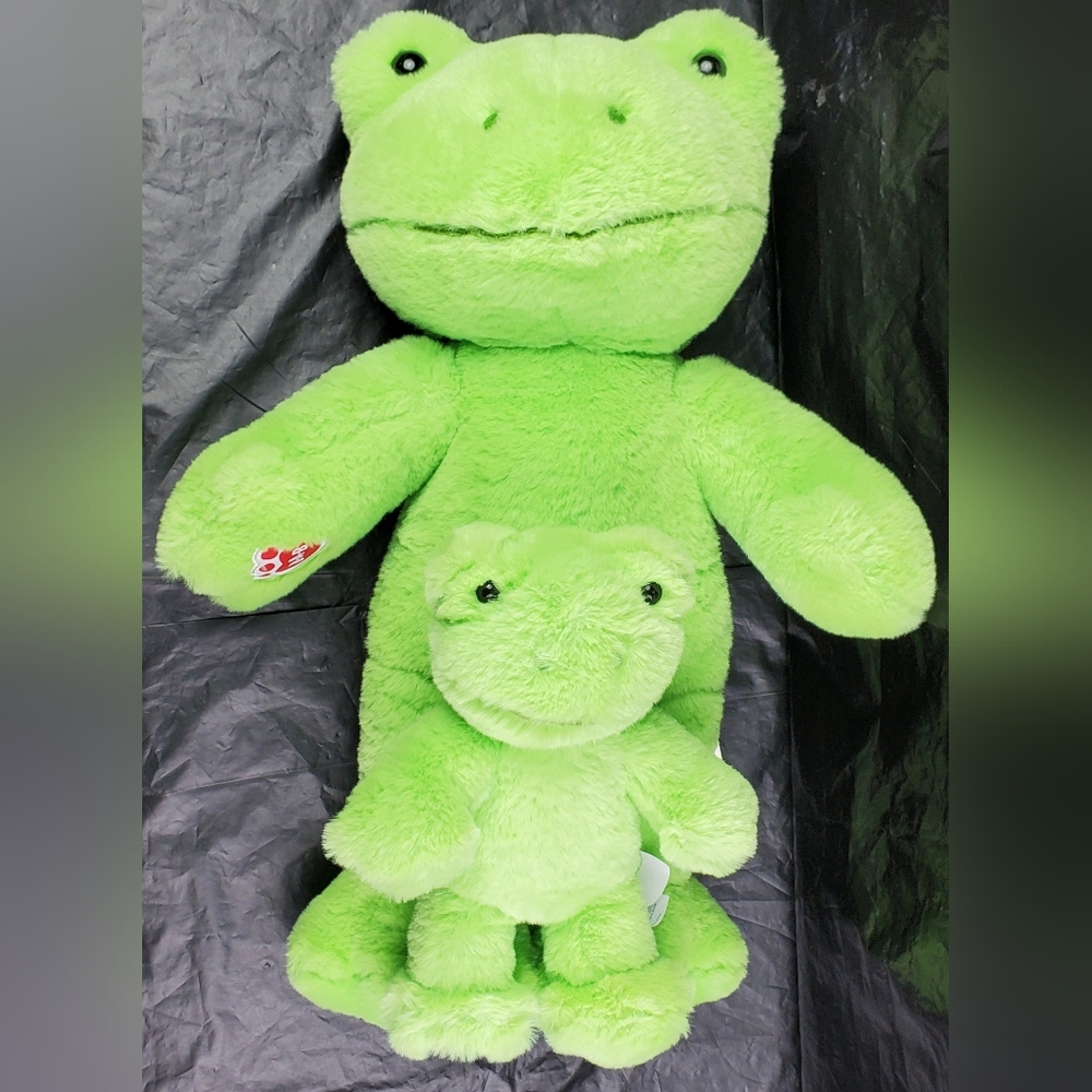 Build-A-Bear BAB Spring Green Frog w/ Buddy Plush Set READ - Lot of 2 - GUC